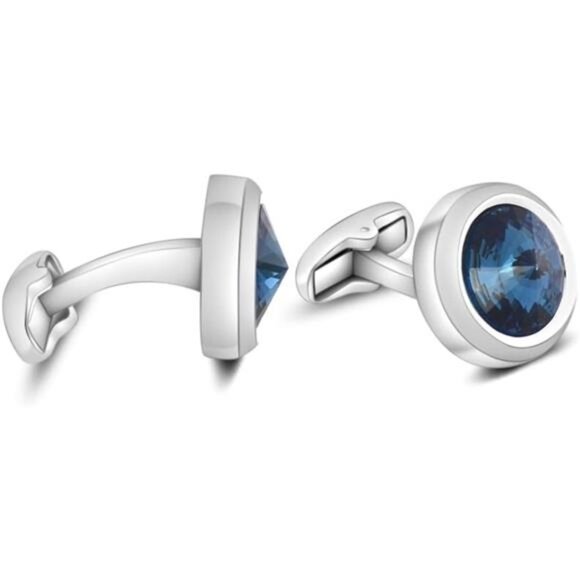 Mens Cufflinks Elegant Style Cuff Link Super Shiny Swarovski Navy Blue Crystal - Picture 5 of 7